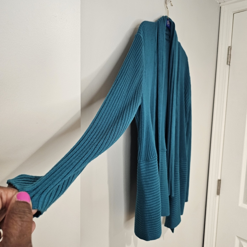 Unbranded Teal blue mixed Rib drape cardigan XXL - Picture 3 of 7